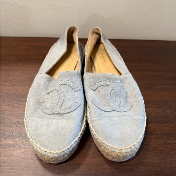 CHANEL Light Blue Suede Leather Espadrille Flats Shoes 37 - Picture 2 of 9